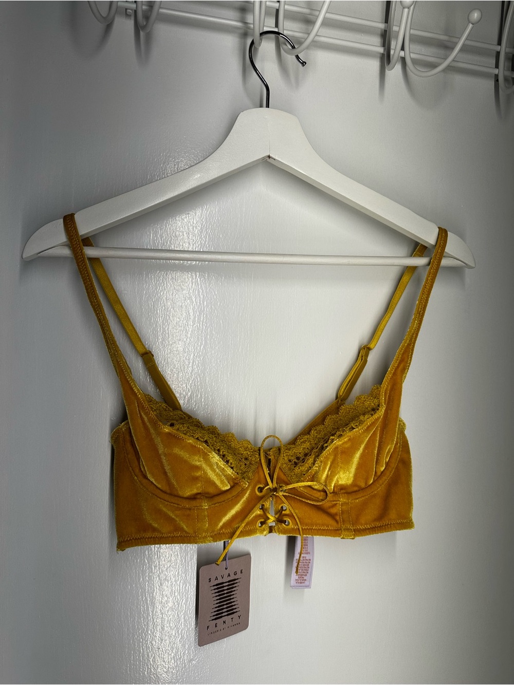 Savage X Fenty Mustard Gold Velvet Lace-Up Bralette